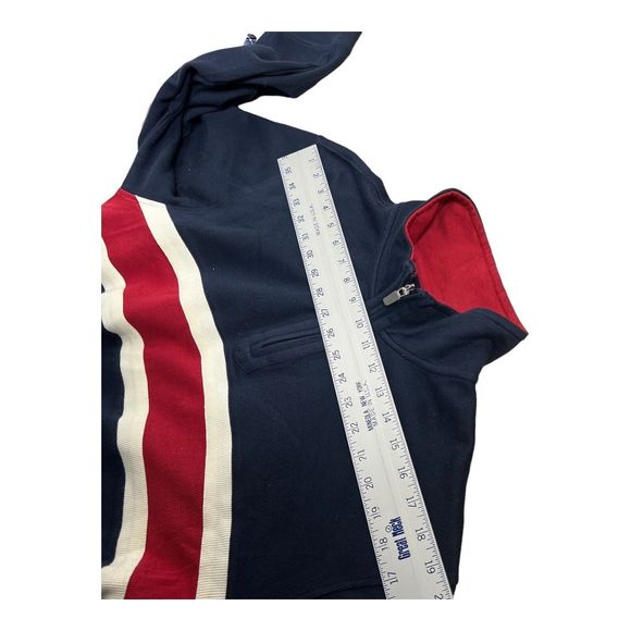 IZOD Sweater Mens L Red White Blue Pullover 1/4 Zip Preppy USA Classic Americana - Picture 6 of 8